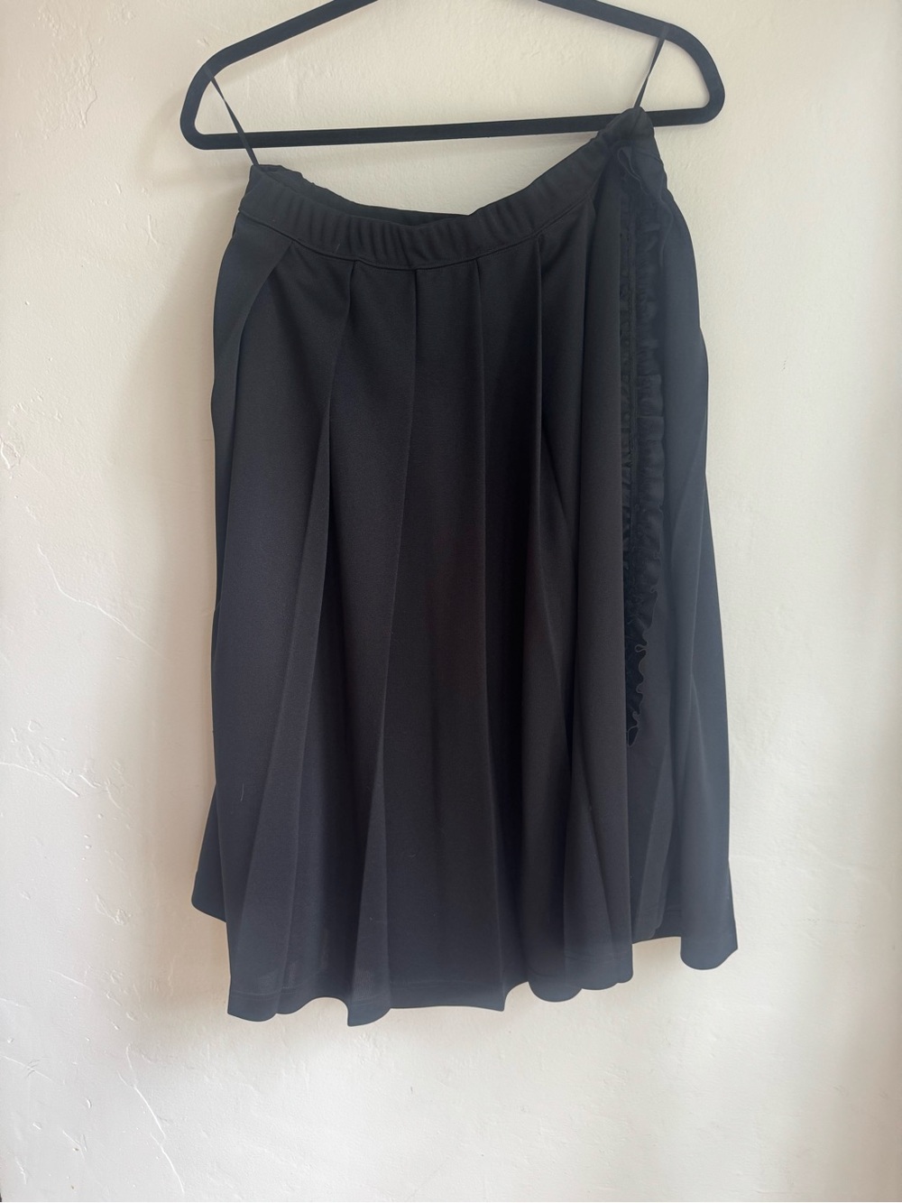 Comme Des Garcons Black Pleated A-Line Midi length Skirt with side ruffles
